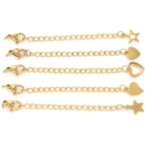 LRESJJIUJ 18k Gold Plated Necklace Extender Exquisite Necklace Extension Chain Set Women's 5-Piece Set for Jewelry Making 2-inch