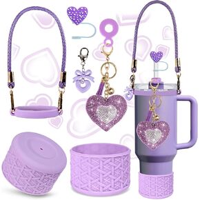 Valentine's Stanley Cup Accessories Set 30&40 Oz, Includes Love Heart Straw Covers, Water Bottle Handle Strap, Cute Heart Stanley Charms and Silicone Boot.
