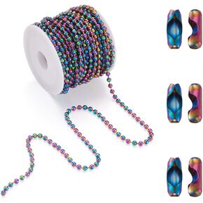 Beadthoven 16.4ft/Roll 3mm قوس قوس قزح سلاسل كرة مقاوم للصدأ مع موصلات 10pcs مشابك ملونة جولة خزات القلادة مع التخزين
