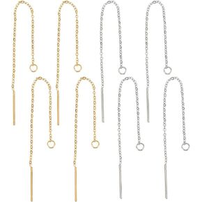 2 لون 8pcs threader أقراط الفولاذ المقاوم للصدأ الحرك الخيط للنساء