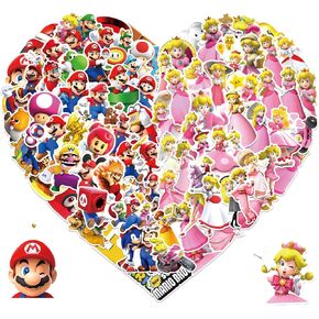 100 PCS Mario و Peach Princess Stickers شخصيات لطيفة ملصقات كرتون ملصق ديكور للأطفال المراهقين البالغين (Mari و Peach)