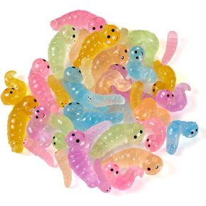 Cheriswelry 36pcs Luminous Resin Worm Ornament Glow in The Dark Micro Landscape Garden Decoration 23~35.5mm for DIY Craft Dollhouse Garden Decoration