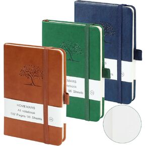 Homemars Small Notebook ، دفتر جيب ، 3 عبوات ، دفتر Notebook A6 ، فارغ ، 3.7 "× 5.7" جلدي ، بني ، أخضر ، أزرق ، 192 صفحة ، غلاف ، مجلة ميني Notepad ، تصميم الأشجار 80gsm