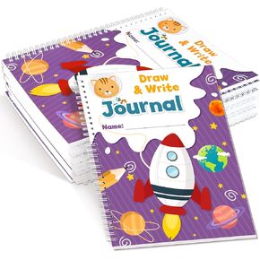 AUCHQ Draw and Write Journal for Kids ، 10 Pack ، و 60 POKER POPORT مع مساحة نصف صفحة مبطنة ومساحة رسم ، أحجام 10.5 × 8 بوصات ، رائعة لممارسة الكتابة اليدوية.