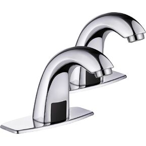 Touchless Bathroom Sink Faucet 2Pcs Automatic Motion Faucet Sensor Hands Free with Hole Cover Plate Temperature Mixing Valve,Commercial Solid Brass Faucet,1/3 Hole AC/DC Powered (Brushed Nickel 2Pcs)