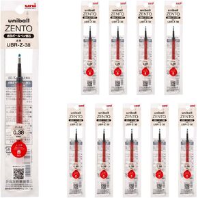 uniball zento الحبر القائم على المياه إعادة ملء UBR-Z-38 ، 0.38 مم نقطة إضافية إضافية ، حمراء ، متوافقة مع أقلام Zento Uniball ، UBRZ38.15 ، حزمة 10