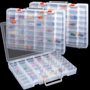 Juexica 3 Pcs 48 Grids Plastic Toy Storage Case Compatible with Mini Brands Collector Toys, Transparent Compartment Container Storage for Toy Jewelry Craft Bead (Box Only)