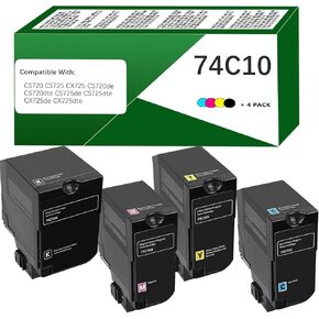 CS720 CS725 CX725 Toner Cartridge Replacement for Lexmark 74C10 74C10K0 74C10C0 74C10M0 74C10Y0 for CS720 CS725 CX725 CS720de CS720dte CS725de CS725dte CX725de CX725dte Printer (4-Pack, CMYK)