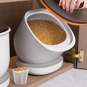 CTIME Cat Food Containers Airtight Front-Opening Storage Container with Measuring Cup for Small Dog Cat Bird Treats & Dry Food -7.6Qt(White)