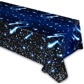زخارف المائدة الليلية النجمية ، مائدة مائدة للفضاء المتاح مع النيزك لحفل Starwars ، 54 × 97 بوصة غلاف المجرات البلاستيكية ساحة النجوم