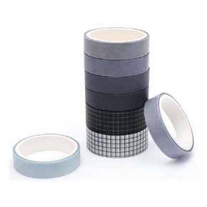 Mogoostry 8 Rolls Washi Tapes Disporative Natural Masking Lazing Plaid Black White Series Solid Solid Basic Washi Tapes for Diy Craft Cloot Decor Box Label