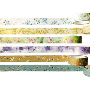 Lovielf Soft Soft Watercolor Aesthetic Vintage Classic Floral Flower Washi Tape مجموعة من 6 لفات | 1.5 مم × 7M (7.65 ياردة) | للفن DIY Craft ، اليومية ، غلاف الهدايا