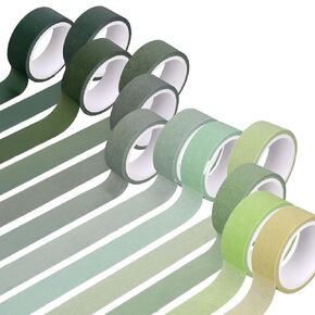 Whaline 12 Rolls Sage Green Washi Tape Solid Green Washi Tape متنوع ألوان تقنيع شريط زخرفي لمجلة Scrapbook Journal DIY Art Craft Flappies Supplies