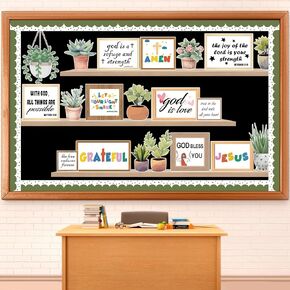 Christian Plant Inspirational Bulletin Board Set Summer Jesus Bible Verse Learning Bulletin Board Sunday School Potted Motivational Cutouts Greenery Religious for Classroom Wall Chalkboard Decor