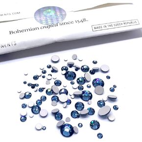 Mixed Sizes Denim Blue Navy Czech Preciosa Maxima Flatbacks 100 Pieces Assorted 2mm to 6mm ss5, ss7, ss9, ss12, ss16, ss20, ss30 No Hotfix Round Rhinestones DIY Bling Deco Nail Arts
