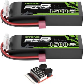 OVONIC 7.4V Lipo Battery 100C 1500mAh 2S Soft Case with Dean-Style T Connector for Foamy Airplane Small Helicopter 55mm EDF RC Plane RX TX and 1/12 1/14 1/16 1/18 Scale RC Cars (2 Packs)