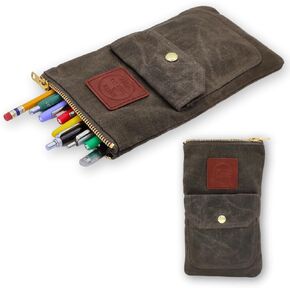 Earth & Fiber Co. Waxed Canvas Artist Pouch - مثالية للأقلام الرصاص والأقلام والعلامات والقرطاسية - المصممة للفنانين - قماش بني متين مع نحاس YKK Zipper