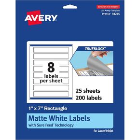 Avery TrueBlock Matte White Rectangle Labels مع خلاصة مؤكدة ، 1 "× 7" ، 80 ملصقات بيضاء غير لامعة ، ملصقات طباعة للطباعة إلى الحافة ، والليزر/الحبر ، رائعة لتغليف وملصقات المنتجات