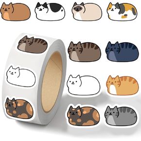 500pcs ملصقات القط اللطيفة لفة 10 أنماط ملصقات كاواي للقطط للأطفال يفضلون الحفلات كاويو.