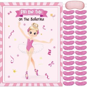 18 Pcs Ballerina Party Games Pin The Tutu on The Ballerina Game Poster Stickers with Blindfolds Birthday Party Supplies Decorations for Women