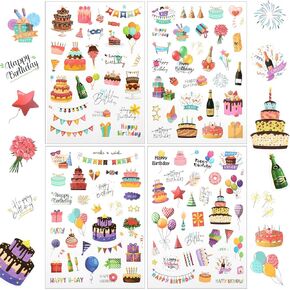 8 Sheet Happy Birthday Stickers, Various Styles Adhesive Scrapbook Decals for Cards, Party Supplies and Decorations - Classroom Home Decor Gifts for Adults and Kids