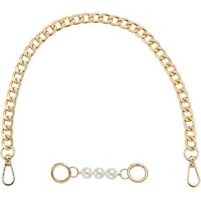 2 Pcs Chain Purse Strap, Thick Chain Gold Purse Chain Long and Short Metal Chain Combination, Pearl Purse Charms for Handbags, Crossbody Bag Replacement Extension Chain