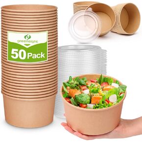 أوعية شوربة للاستعمال مرة واحدة من جرين سايت، 42 أونصة، 50 وعاء ورقي مع أغطية، أوعية سلطة كبيرة، أوعية تقديم شديدة التحمل للطعام الساخن/البارد in Kuwait