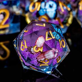 Butterfly DND DICE Purple Liquid Core Dice مجموعة مع مربع معدني ، حافة حادة D و D Polyhedral Dice للاستخدام مع لعبة D&D دور لعب ، D20 D12 D10 D8 D6
