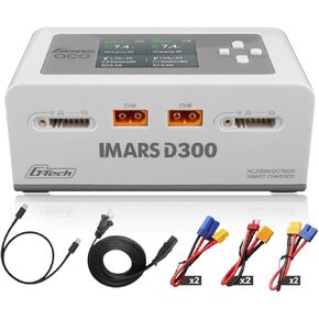 Lipo Battery Charger Gens Ace IMARS D300 G-Tech Series Smart Dual Lipo Balance Charger AC 300W DC 700W(350W*2) 16A Dual Channel Charger for 1s~6s Lipo Batteries, Life/NiCd/MH/LiHV, Plug&Play (White)