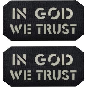 2 PCS AliPlus in God We Trust Patches Luminous Glow Reflective Patches Laser Cut Patch Morale Patch Hook and Loop(Black)