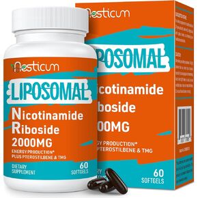 2000 MG Liposomal Nicotinamide Riboside Supplement, High Absorption, NAD+ Boosting Supplement with TMG and Pterostilbene, Superior to Niacinamide for Cellular Energy, and Age Resist, 60 Softgels