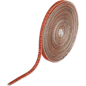 Meccanixity Rhinestone Ribbon Self Reshensive Crystal Rhinestone Strips 3 Yard Bling Rhinestone Ribbon Roll 2 صفين ل DIY Crafts Wedding Clothing Decoration ، Orange Red