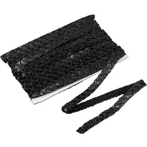 uxcell 14 Yards Sequins Trim Ribbon 0.6 Inch Sequin Gimp Braid Trim Beaded Lace Ribbon Paillette Fabric Flat Trims Strips for Crafts Sewing Clothes Home Party Decoration, Black in Kuwait