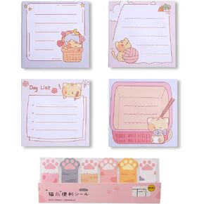 5 منصات Cat Cat Cat Sticky ملاحظات الإشارات المرجعية ، Kawaii Cat موضوع الملاحظات الذاتية لمذكرات المذكرة اللوحة لاصقة.