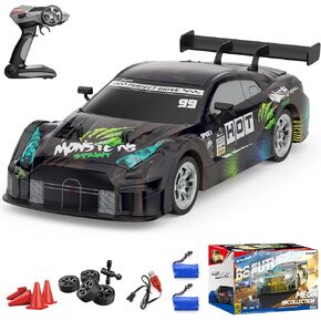 Dollox RC Drift Car 1/16 Scale Remote Control Car 2.4GHz 4WD 30+KM/H High Speed Vehicle with LED Lights, Extra Drifting Tires Racing Black Vehicle Toys Birthday Gifts (191ABG)