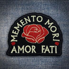 Amor Fati Patch Memento Mori Amor Fati Vintage Rose Stoicism Quote Sew On Iron On Embroidery Patch for Caps, Bags, Backpacks, Hat, Jackets, Uniform DIY PVC Patches Gifts for Her Him 3 Inches