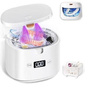 Ultrasonic Retainer Cleaner, Sonic Dental Cleaning U-V Machine for Dentures, Mouth Guard, Aligner, Toothbrush Head, Jewelry, All Dental Appliances, Portable 30W/45kHz (Black)