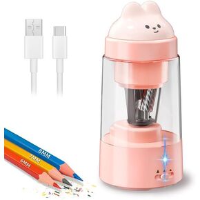 Zmol Electric Pencil Sharpener, Pink Bunny Pencil Sharpener for Colored Pencils, Auto in & Out ，Charge Portable Pencil Sharpeners Kids for No.2/Colored Pencils(6-8mm), School/Classroom/Office/Home