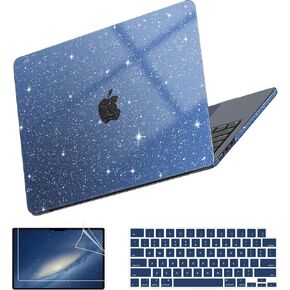 Compatible with MacBook Air 13 inch Case 2025 2024-2022 M4 M3 M2 (Model A3240 A3113 A2681), Sturdy Glitter Clear Hard Shell with Keyboard & Screen Cover for MacBook Air 13.6", Midnight Blue