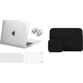 MOSISO Compatible with MacBook Air 13.6 inch Case 2022 2023 2024 Release M3 A3113 M2 A2681, Plastic Hard Shell Case&Keyboard Cover&Screen Protector&Type C&Bag with Small Case, Crystal Clear&Black
