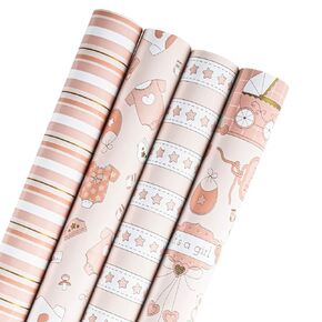 Wrapaholic 30 بوصة طفلة ملفوف ورق - jumbo لفة لطيفة وردي فتاة تصميم مثالي للاستحمام الطفل ، عيد ميلاد ، وولد جديد التعبئة الحاضر - 4 لفات - 30 بوصة × 120 بوصة لكل لفة