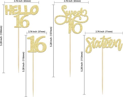 Gyufise 24Pcs Gold Glitter 16 Cupcake Toppers Sweet 16th Birthday Cake Toppers Hello 16 Sixteen Cupcake Picks for 16th Birthday Cake Decorations Supplies in Saudi Arabia