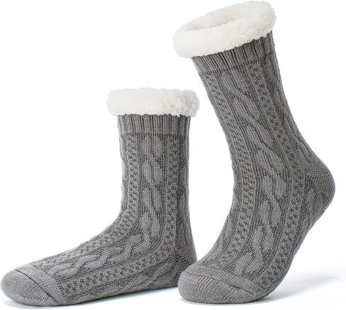 جوارب نسائية محبوكة مع مقابض مضادة للانزلاق، مبطنة بصوف الشيربا الدافئ، هدايا عيد الميلاد المريحة in Kuwait