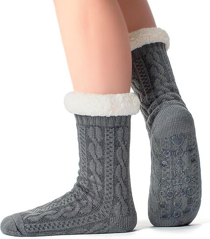 جوارب نسائية محبوكة مع مقابض مضادة للانزلاق، مبطنة بصوف الشيربا الدافئ، هدايا عيد الميلاد المريحة in Kuwait