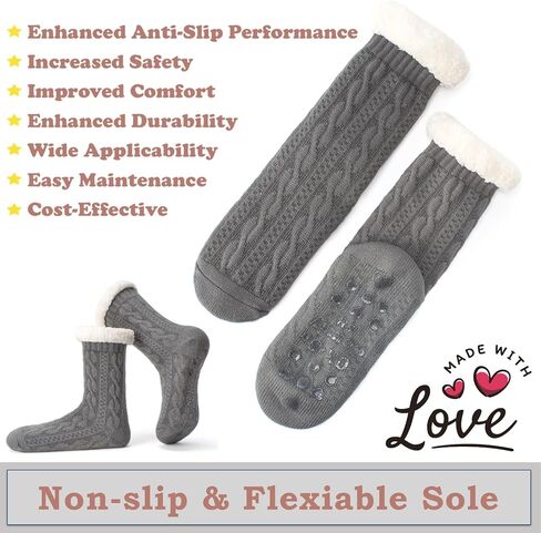 جوارب نسائية محبوكة مع مقابض مضادة للانزلاق، مبطنة بصوف الشيربا الدافئ، هدايا عيد الميلاد المريحة in Kuwait