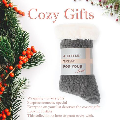 جوارب نسائية محبوكة مع مقابض مضادة للانزلاق، مبطنة بصوف الشيربا الدافئ، هدايا عيد الميلاد المريحة in Kuwait