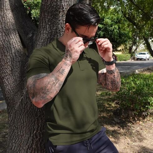 GYMELITE قميص بولو جولف رجالي بأكمام قصيرة وطويلة قمصان بولو أداء جاف للرطوبة في الهواء الطلق قميص بياقة غير رسمي in Kuwait