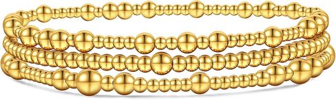 Gold Bracelets For Women Non Tarnish Gold Beaded Bracelets Stack Dainty Waterproof Small Beads Ball Bracelets Set 18K Gold Filled Stretch Layered Bracelets Trendy Jewelry Gift in Kuwait