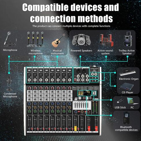 G96X professional Audio Mixer 6-channel 99 DSP reverberation effect digital USB MP3 input 48V phantom power stereo suitable for PC USB mixer suitable for parties weddings etc in Saudi Arabia