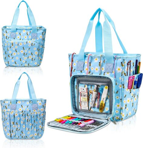 حقيبة كروشيه، منظم تخزين الغزل خالٍ من التشابك مع 3 حلقات، وحقيبة مشروع الحياكة ومنظم حقائب اليد الكبيرة وحقيبة لوازم الحرف اليدوية (نحلة العسل) in Kuwait